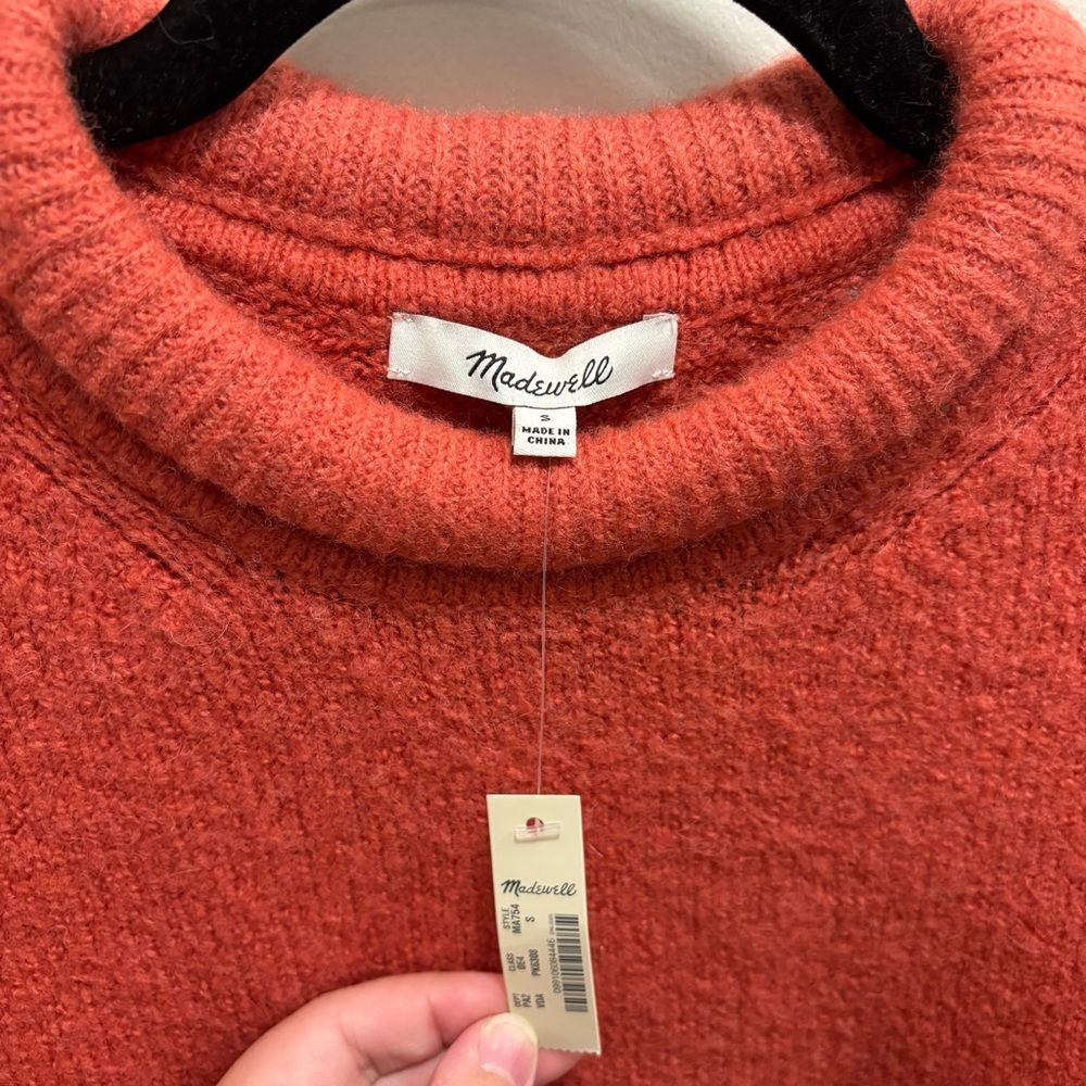 NWT Madewell Sz Small Red Orange Wool Alpaca Blend Mock Neck Sweater Comfy Cozy - Picture 4 of 8